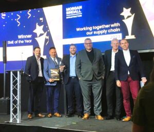 COMS team collect SME of the year award at the Morgan Sindall Supply Chain Awards 2023